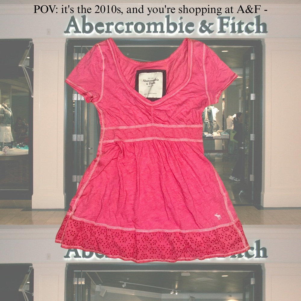 *SOLD* Vintage Y2K 90s Abercrombie Fitch AF Strawberry Pink Babydoll Top Blouse
